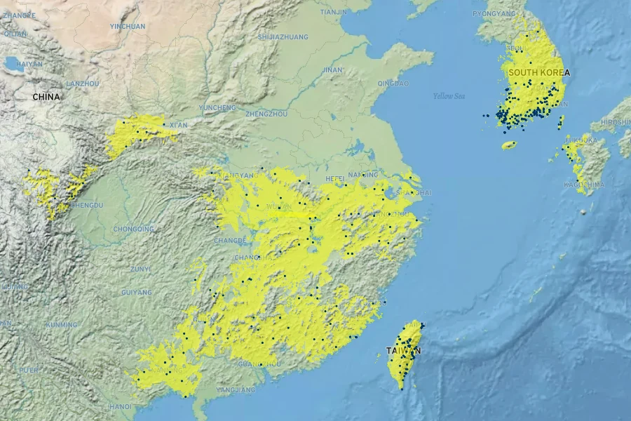 Caryopteris incana Native Range