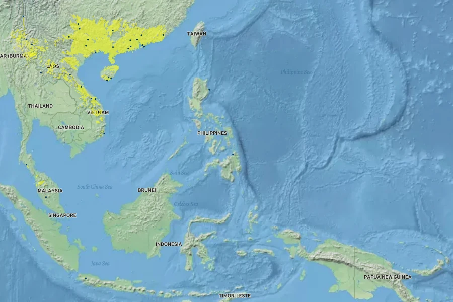 Caryota maxima Native Range