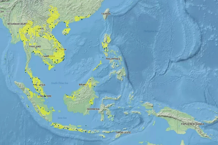 Caryota mitis Native Range