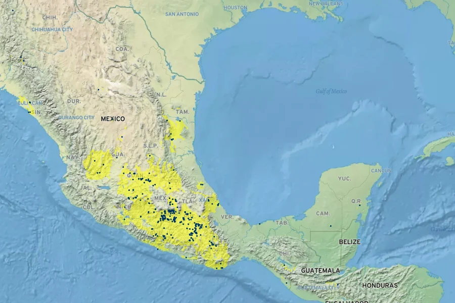Cascabela thevetioides Native Range