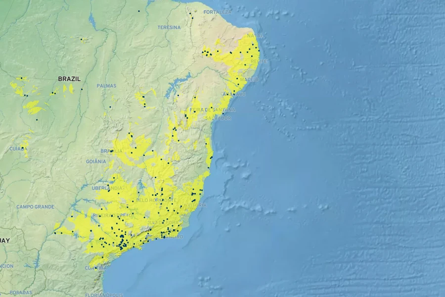 Cassia ferruginea var. vellozoana Native Range