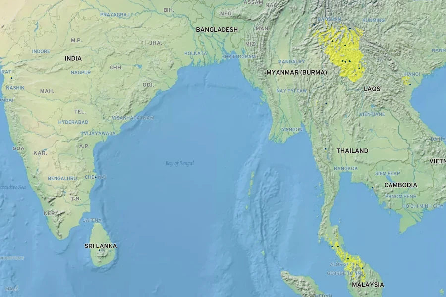 Cassia javanica subsp. agnes Native Range