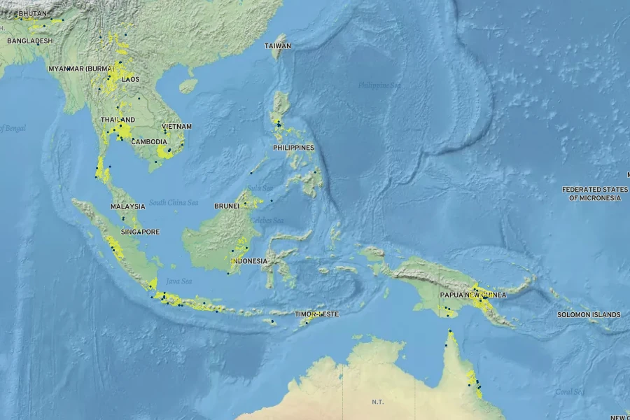 Cassia javanica Native Range