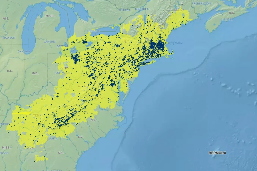 Castanea dentata Native Range