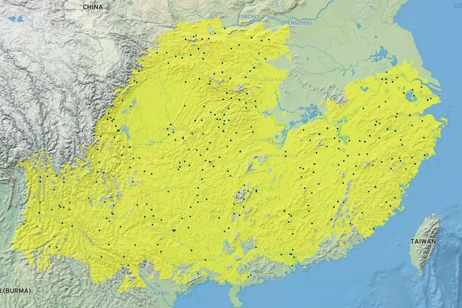Castanea mollissima Native Range