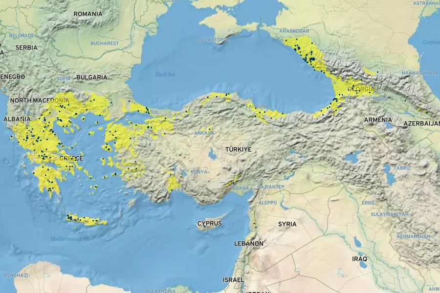 Castanea sativa Native Range