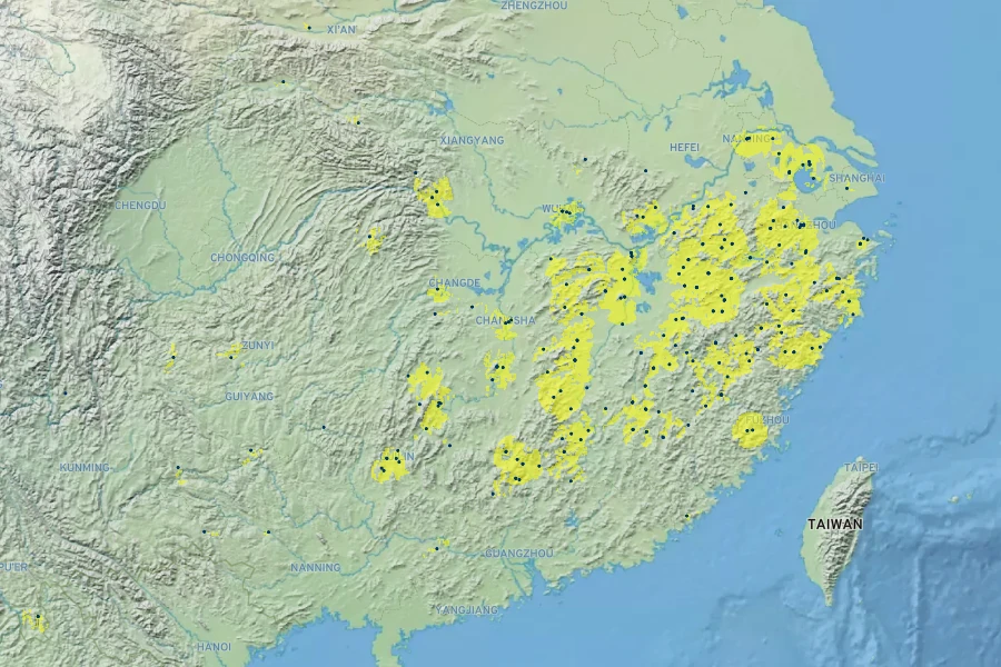 Castanopsis sclerophylla Native Range