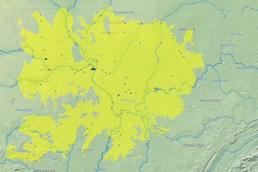 Catalpa speciosa Native Range