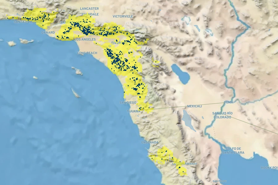Ceanothus crassifolius Native Range
