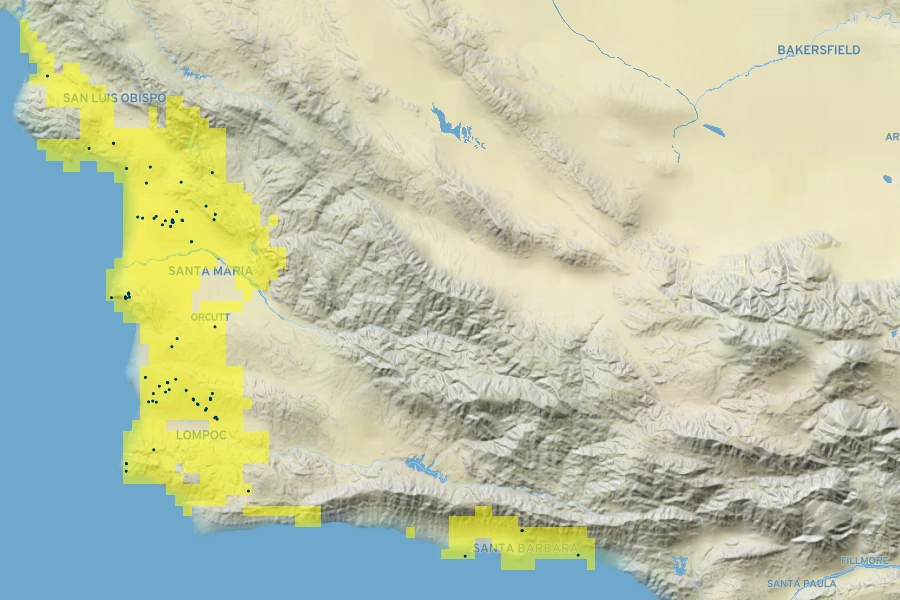 Ceanothus impressus Native Range