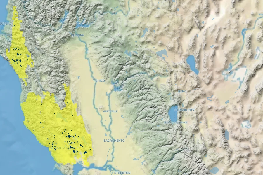 Ceanothus parryi Native Range