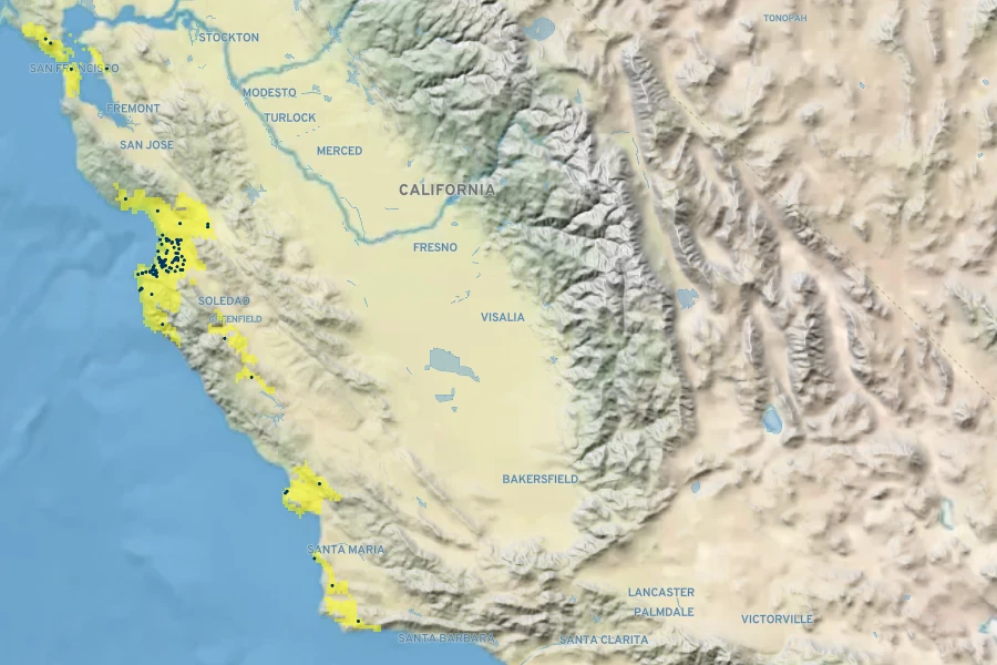 Ceanothus rigidus Native Range