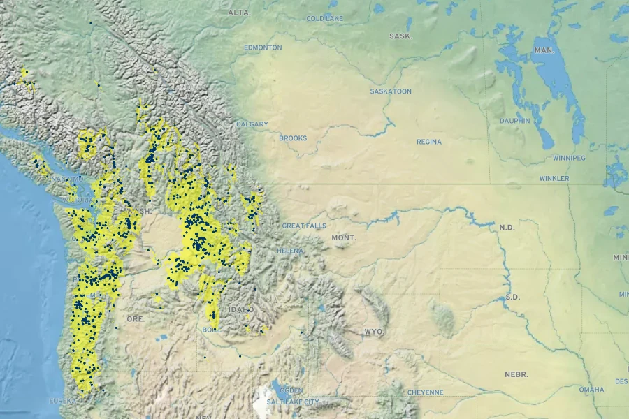 Ceanothus sanguineus Native Range