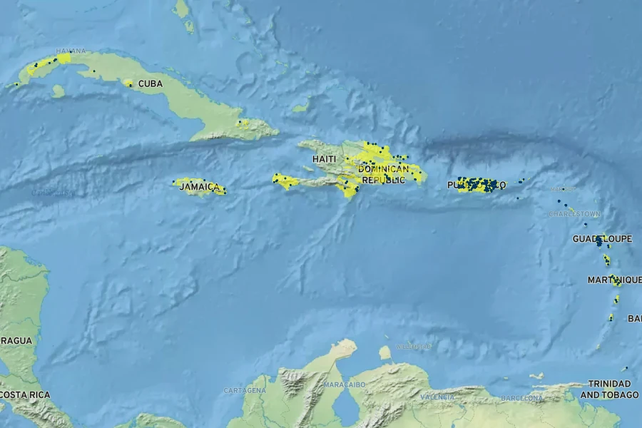Cecropia schreberiana Native Range