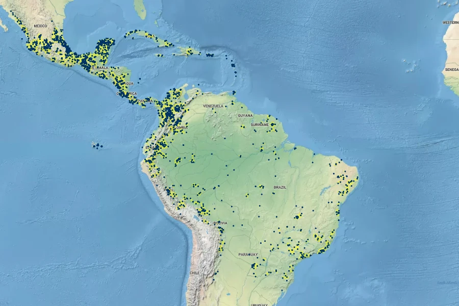 Cedrela odorata Native Range