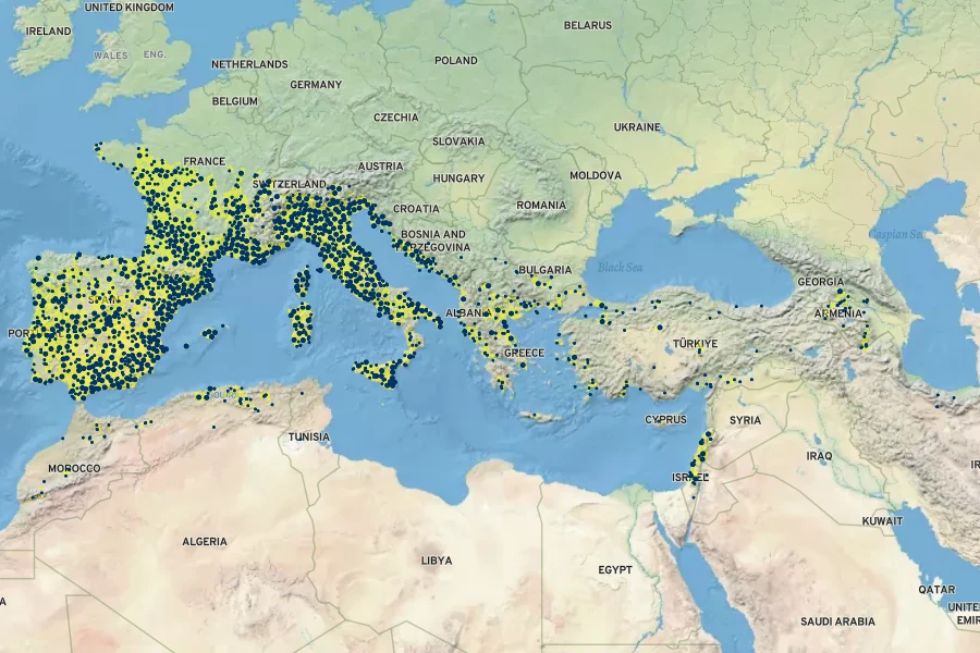 Celtis australis Native Range