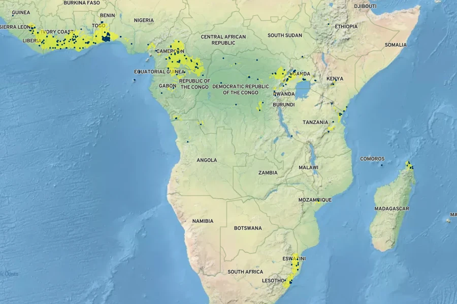 Celtis mildbraedii Native Range