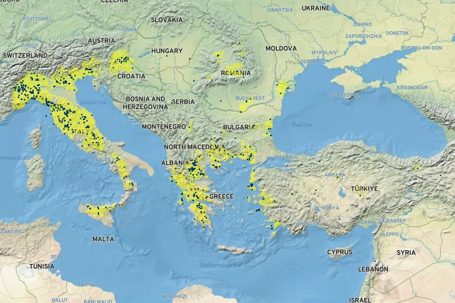 Centaurea cyanus Native Range