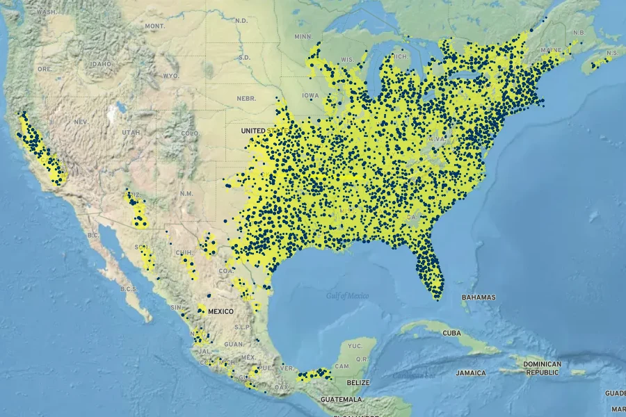 Cephalanthus occidentalis Native Range