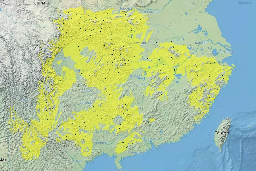 Cephalotaxus sinensis Native Range
