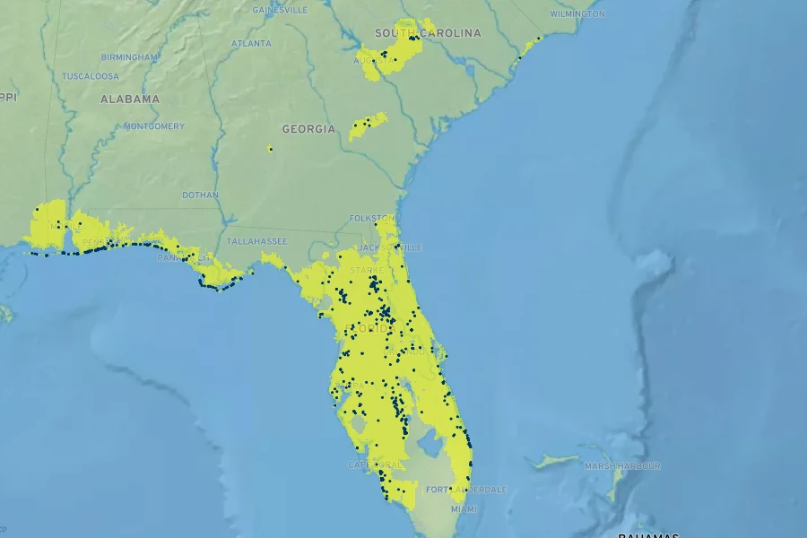 Ceratiola ericoides Native Range