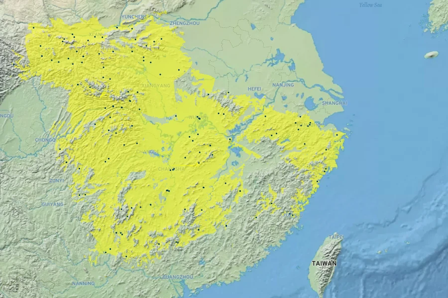 Cercis chinensis Native Range
