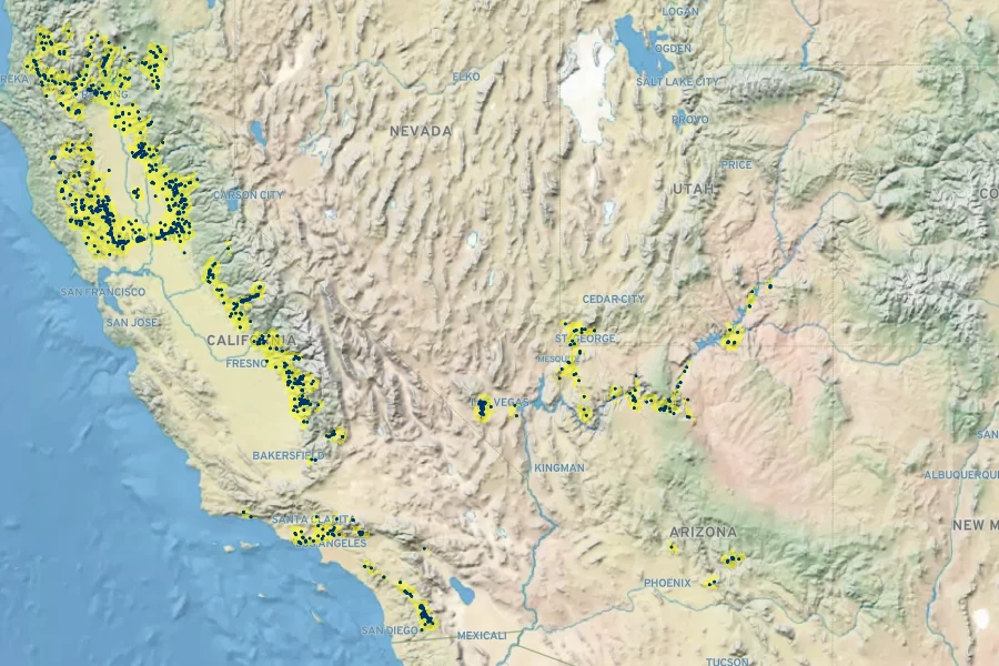 Cercis occidentalis Native Range