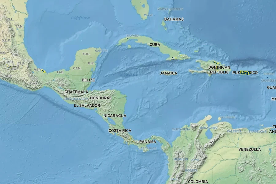 Cestrum macrophyllum Native Range