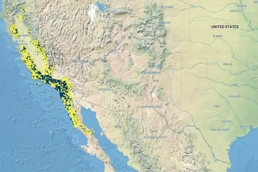 Chaenactis glabriuscula Native Range