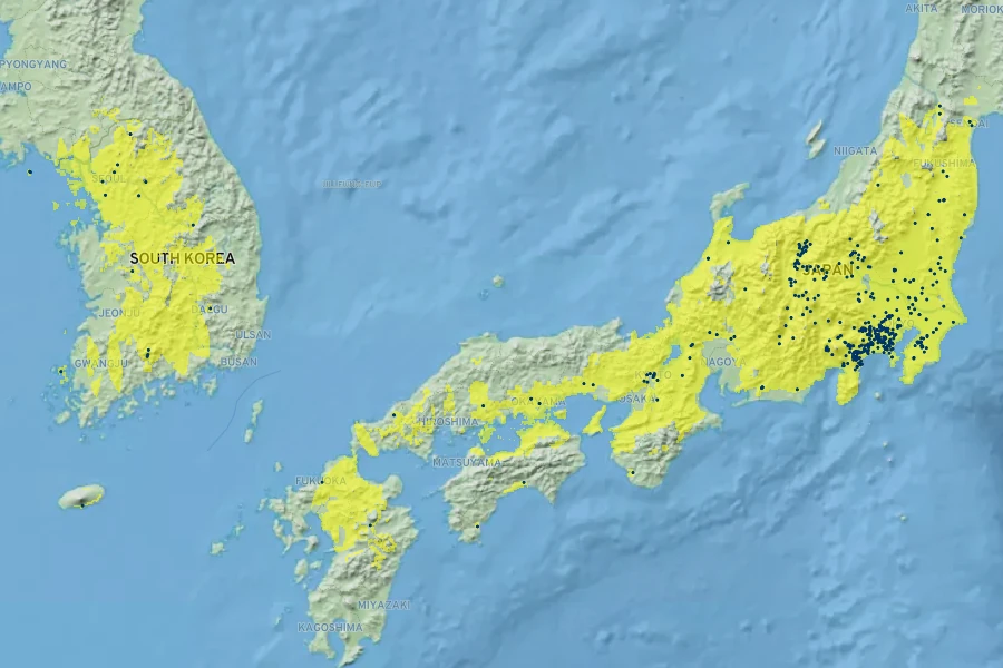 Chaenomeles japonica Native Range