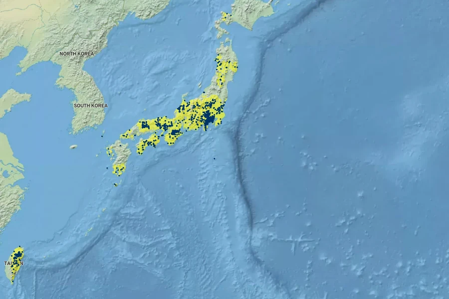 Chamaecyparis obtusa Native Range