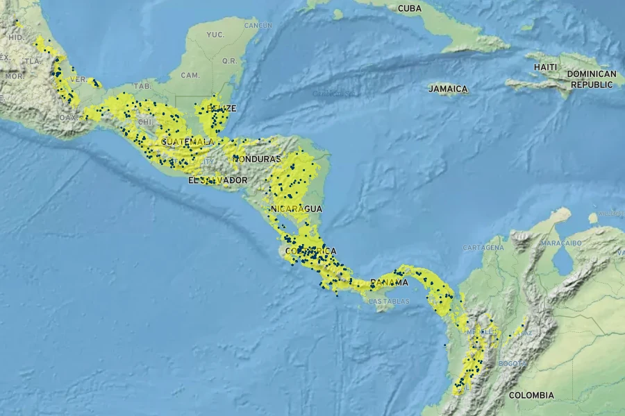 Chamaedorea tepejilote Native Range