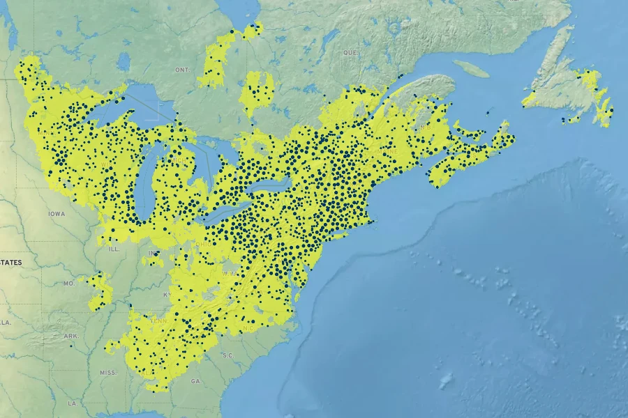 Chelone glabra Native Range