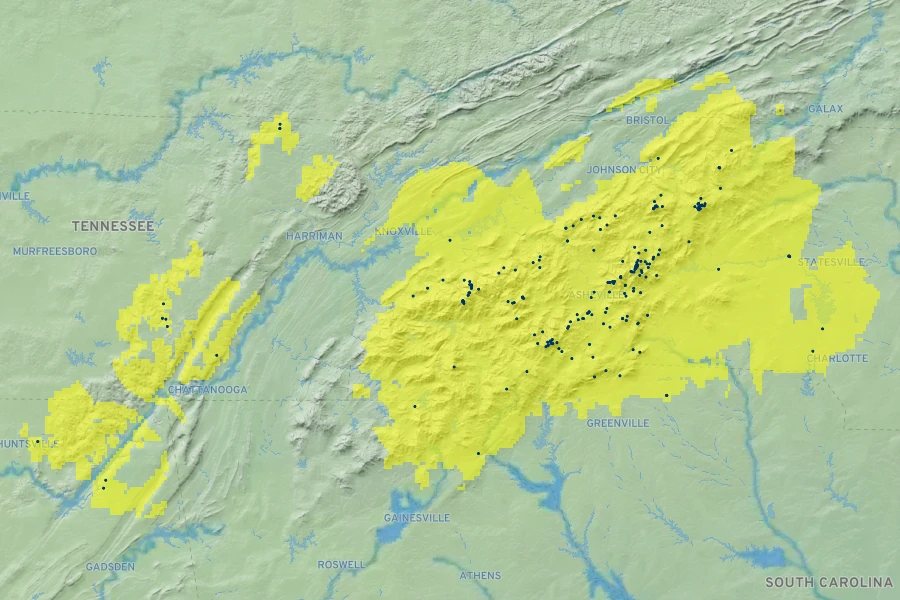 Chelone lyonii Native Range