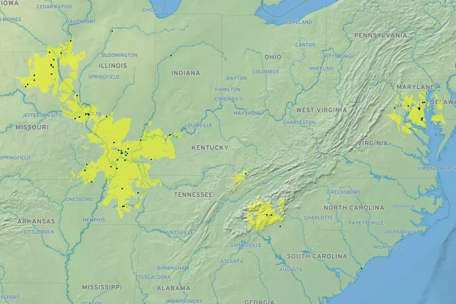Chelone obliqua Native Range