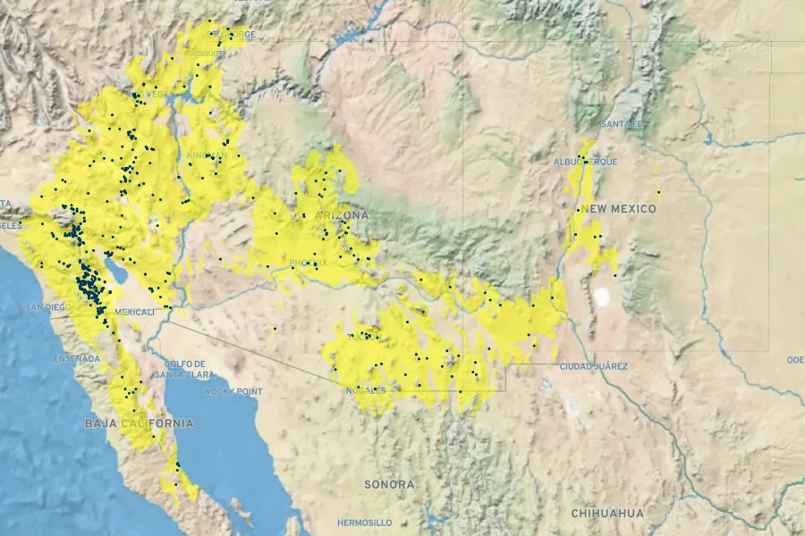 Chilopsis linearis subsp. arcuata Native Range