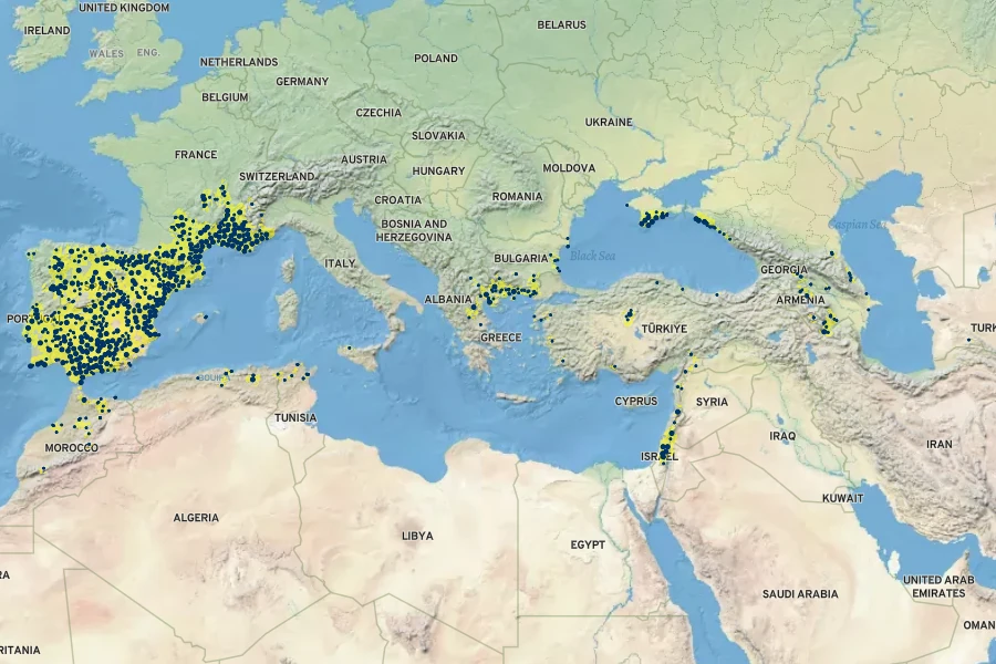 Chrysojasminum fruticans Native Range