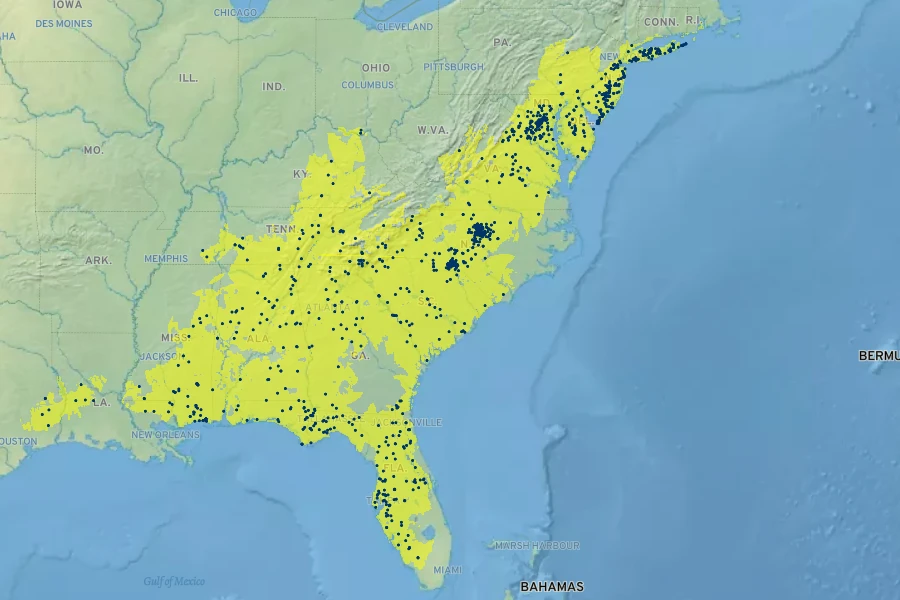 Chrysopsis mariana Native Range