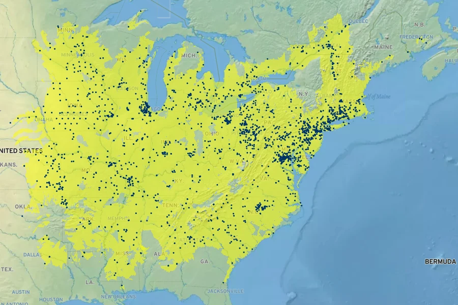 Cinna arundinacea Native Range