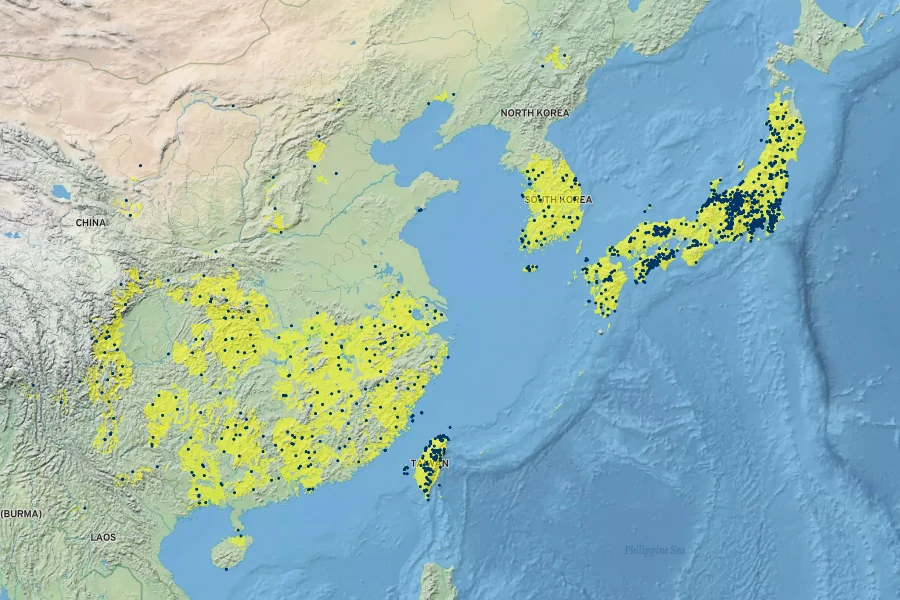Cirsium japonicum Native Range