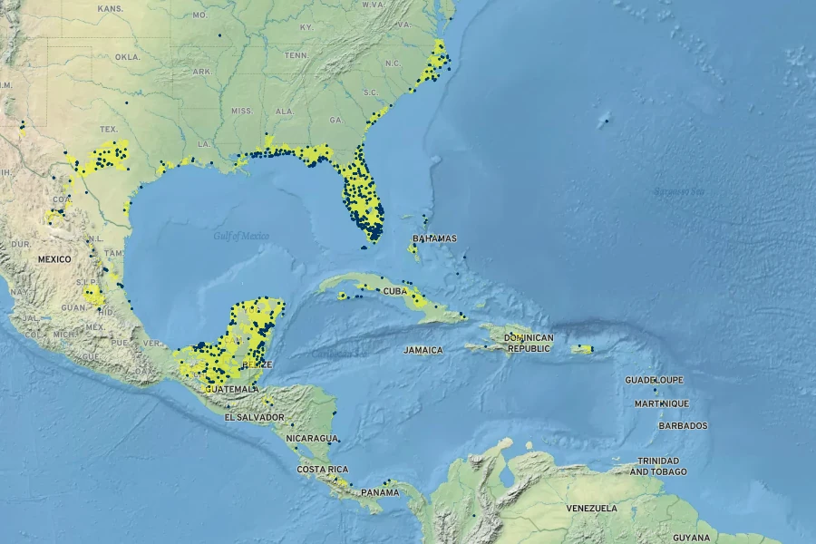 Cladium mariscus subsp. jamaicense Native Range