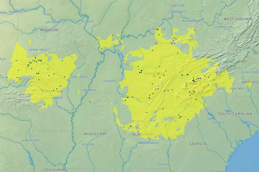 Cladrastis kentukea Native Range