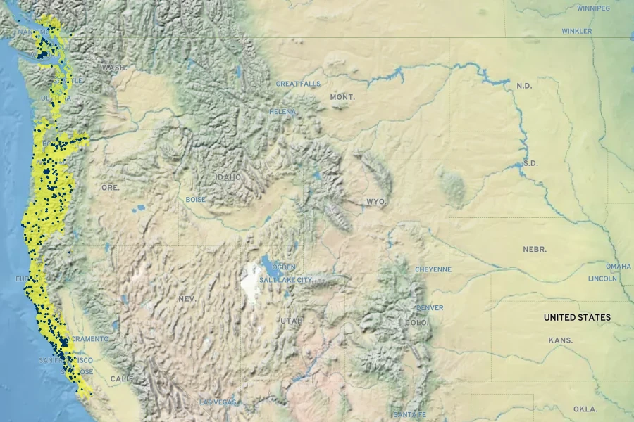 Clarkia amoena Native Range