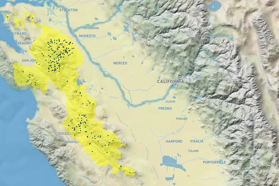 Clarkia breweri Native Range