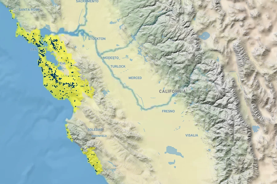 Clarkia rubicunda Native Range