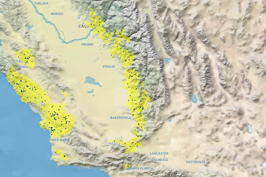 Clarkia speciosa Native Range