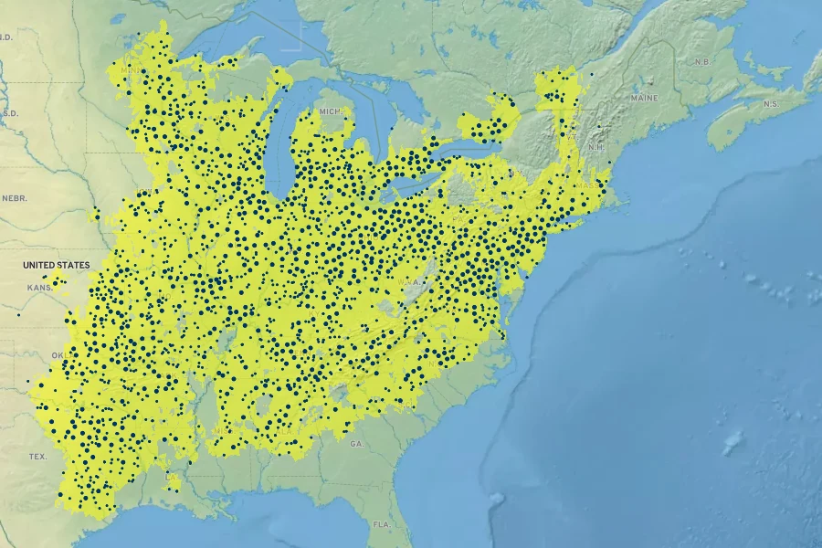 Claytonia virginica Native Range