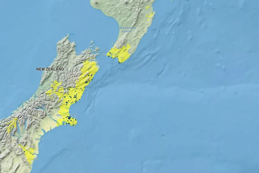 Clematis afoliata Native Range