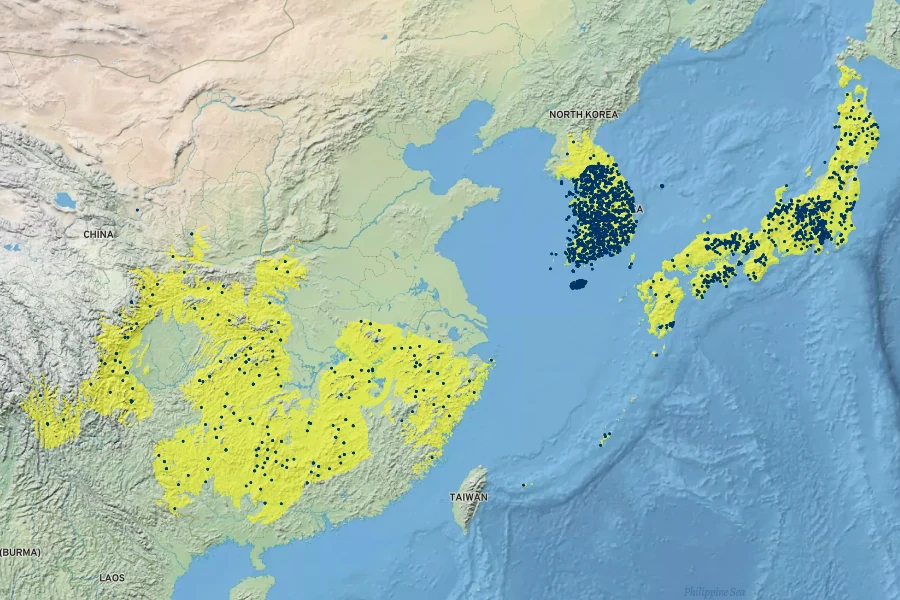 Clematis apiifolia Native Range