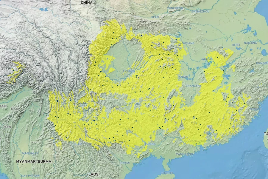 Clematis armandii Native Range
